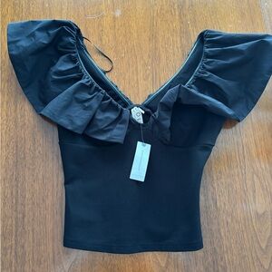 Dolan (Anthropologie) Black Ruffle Sleeve Blouse